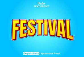 festival tekst effect met grafisch stijl oranje kleur bewerkbaar. vector