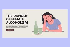 banier concept van de Gevaar van vrouw alcoholisme vector