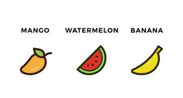 mango watermeloen banaan kleur schets vector