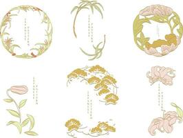 Japans achtergrond met hand- getrokken natuurlijk vector. bloem Afdeling decoratie met bloemen patroon illustratie in wijnoogst stijl. logo, kaart, banier, icoon ontwerp. vector