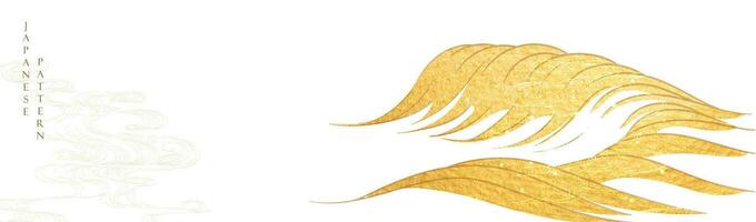 Japans achtergrond met hand- getrokken oceaan Golf lijn vector. goud structuur in wijnoogst stijl. presentatie sjabloon ontwerp, poster, folder, website achtergronden, banier of reclame. vector