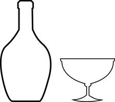 alcohol fles en glas lijn pictogrammen. zwart schets vector silhouet met wijn, cognac, Champagne, bier. alcohol lineair verzameling .elementen monochroom