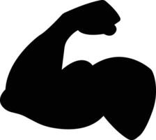 arm spier buigen sterk emoji vlak zwart icoon. bodybuilder vector macho biceps Sportschool buigen tekening hand- macht sterkte gewichtheffen symbool.