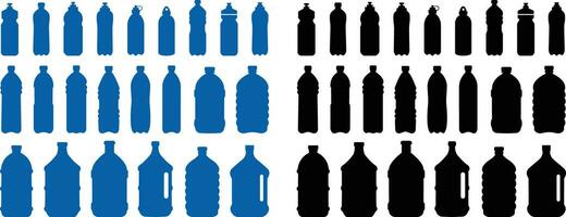 plastic fles zwart of blauw icoon set. vector vlak stijl teken . houder water fles voor sport. natuurlijk en gezond levensstijl concept water gebotteld houder vloeistof