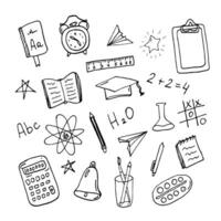 hand- getrokken vector lijn tekening school- items set. terug naar school. vector illustratie. terug naar school-