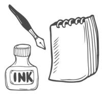 tekening schetsen van inkt, fontein pen en notebook. geïsoleerd Aan wit vector