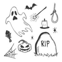 vector reeks van halloween clip art. grappig, schattig illustratie voor seizoensgebonden ontwerp, textiel, decoratie kinderen speelkamer of groet kaart. hand- getrokken prints en tekening.