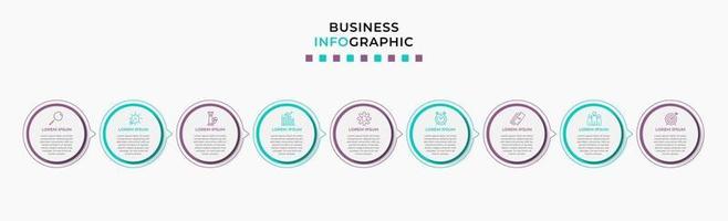 infographic zakelijke ontwerpsjabloon met pictogrammen en 9 opties of stappen vector