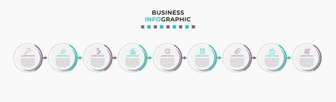 infographic zakelijke ontwerpsjabloon met pictogrammen en 9 opties of stappen vector