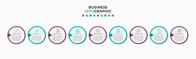 infographic zakelijke ontwerpsjabloon met pictogrammen en 9 opties of stappen vector