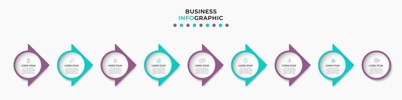 infographic zakelijke ontwerpsjabloon met pictogrammen en 9 opties of stappen vector