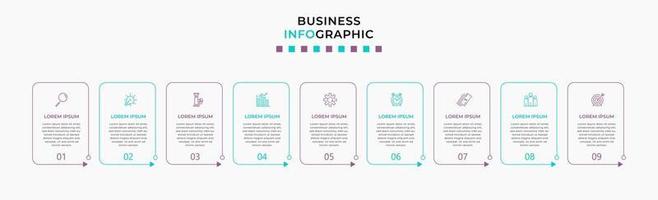 infographic zakelijke ontwerpsjabloon met pictogrammen en 9 opties of stappen vector