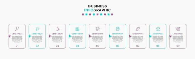 infographic zakelijke ontwerpsjabloon met pictogrammen en 9 opties of stappen vector