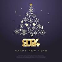 Kerstmis boom, gelukkig nieuw jaar 2024, goudkleurig getallen vector