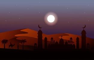 nacht arabische woestijn kameel caravan moslim islamitische cultuur illustratie vector