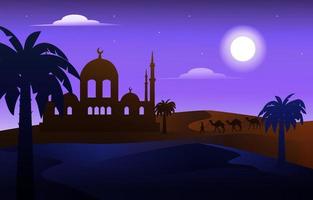 nacht arabische woestijn kameel caravan moslim islamitische cultuur illustratie vector