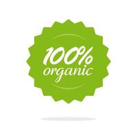 100 procent biologisch voedsel etiket of insigne vector icoon, 100 percentage gezond zegel of rozet postzegel groen symbool geïsoleerd clip art