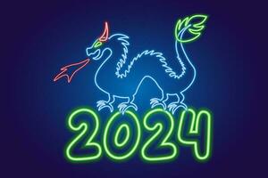 neon draak, nieuw jaar 2024. vector illustratie. de concept van een feestelijk banier, groet kaart.