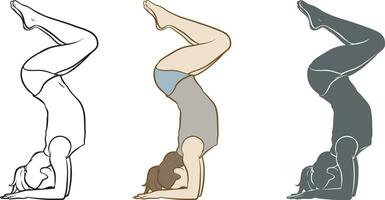 vrouw Doen yoga houding silhouet set. vector