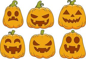 reeks van schattig halloween pompoen tekenfilm illustraties vector