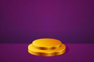 3d podium goud kleur Purper achtergrond vector