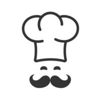 glimlachen chef met snor in uniform. Koken Bij keuken symbool. horeca, restaurant logo, smakelijk voedsel. schets, vlak en gekleurde stijl icoon voor web ontwerp. vector illustratie.