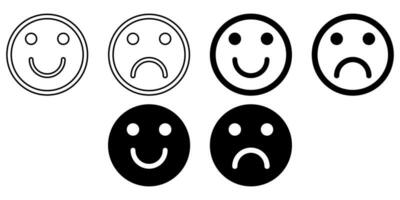 verdrietig en gelukkig emoji icoon reeks vector