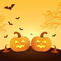 halloween achtergrond met een illustratie van twee pompoenen en een combinatie van oranje kleuren vector