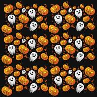 halloween thema patroon achtergrond met illustraties van pompoenen en een combinatie van oranje en donker kleuren vector