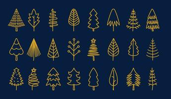 reeks van vector abstract Kerstmis bomen. goud wijnoogst hand getekend vector verzameling