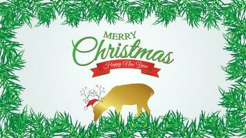 Kerstmis hert en vogel in Spar boom kader vector illustratie