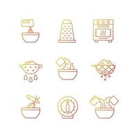 voedsel koken instructie gradiënt lineaire vector iconen set