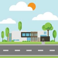 moderne huizen met boom en wolken, modern gebouw en architectuur. vector