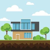 moderne huizen met boom en wolken, modern gebouw en architectuur. vector