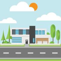 moderne huizen met boom en wolken, modern gebouw en architectuur. vector