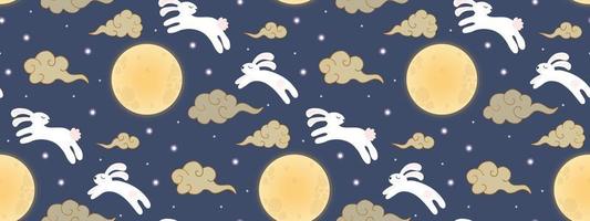feestelijk midden herfst festival naadloos patroon met konijnen, maan, lucht vector