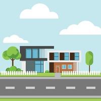 moderne huizen met boom en wolken, modern gebouw en architectuur. vector