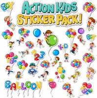 set stickersontwerp met kinderen die verschillende activiteiten doen vector