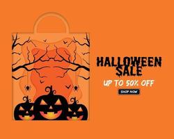 halloween sale tas met pompoen in papier vector