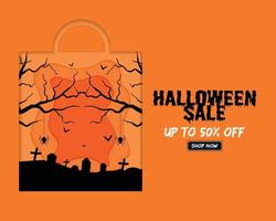 halloween sale tas met kerkhof in papercut vector