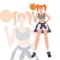 knappe basketbal vrouwelijke speler twirling ball vector