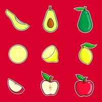 appel, avocado en citroen fruit set vectorillustratie met lijn vector