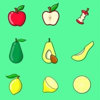 appel, avocado en citroen fruit set vectorillustratie met lijn vector