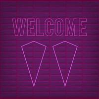 welkomstbord met neon effect roze glanzende gloed welkomstbord paars vector