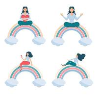 meisjes zitten regenboog smile set vector