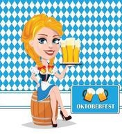 oktoberfest flyer met roodharig meisje zittend op ton vector