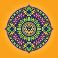 cannabis blad mandala psychedelische illustraties vector