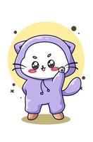 schattige en gelukkige kat met paarse shirt cartoon ilustration
