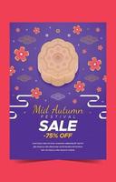 mid herfst verkoop poster met mooncake en bloemen vector