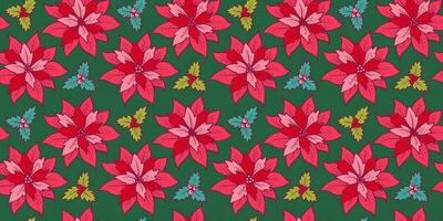 vector wijnoogst naadloos patroon met rood kerstster. retro naadloos Kerstmis patroon met rood bloemen.